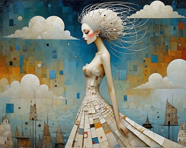 Abstract Painting of a Pale Woman in Mosaic Dress