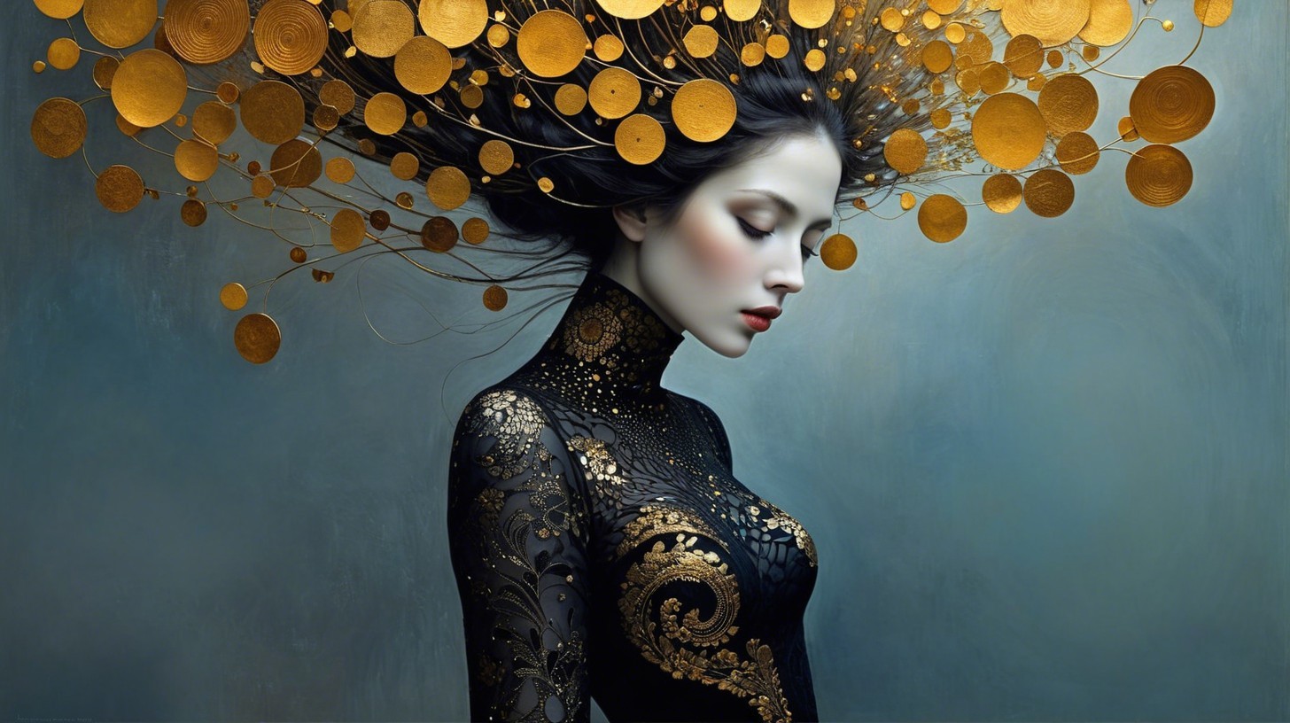 Portrait of a woman with pale skin and dark hair