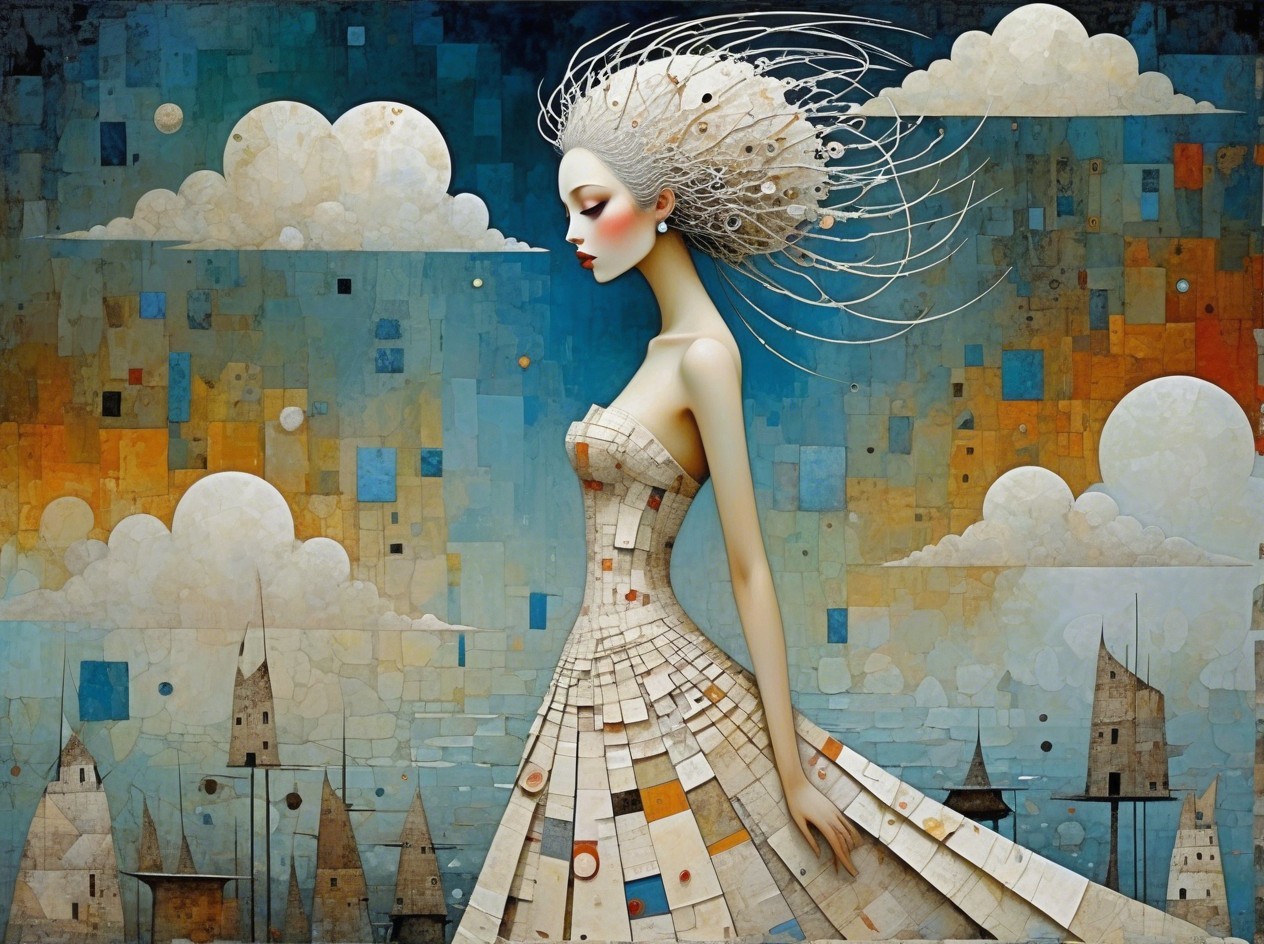 Abstract Painting of a Pale Woman in Mosaic Dress