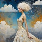 Abstract Painting of a Pale Woman in Mosaic Dress