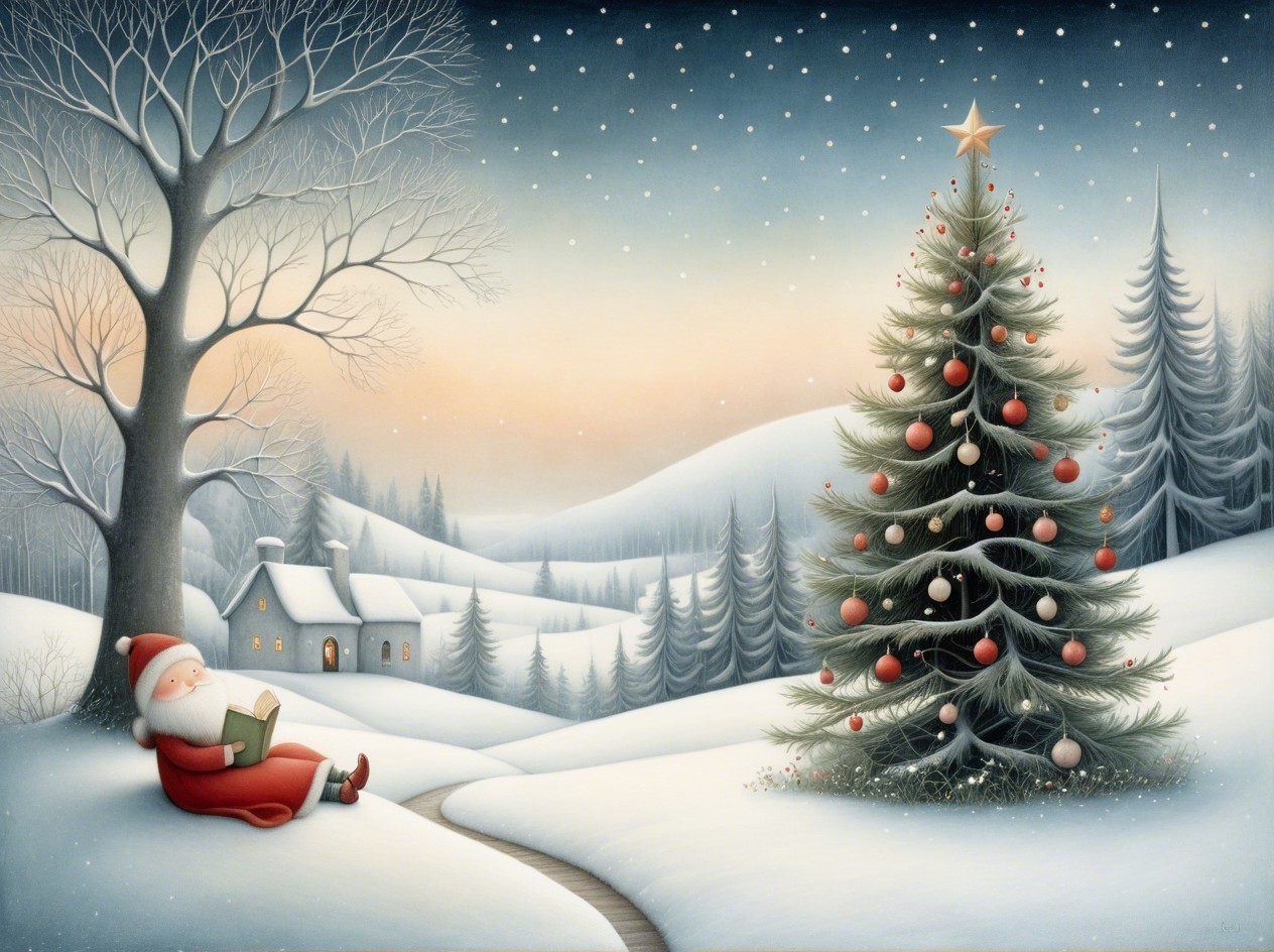 Charming Snowy Winter Landscape with Cozy House