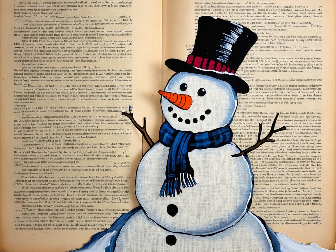 Three-Tiered Snowman Illustration on Book Pages