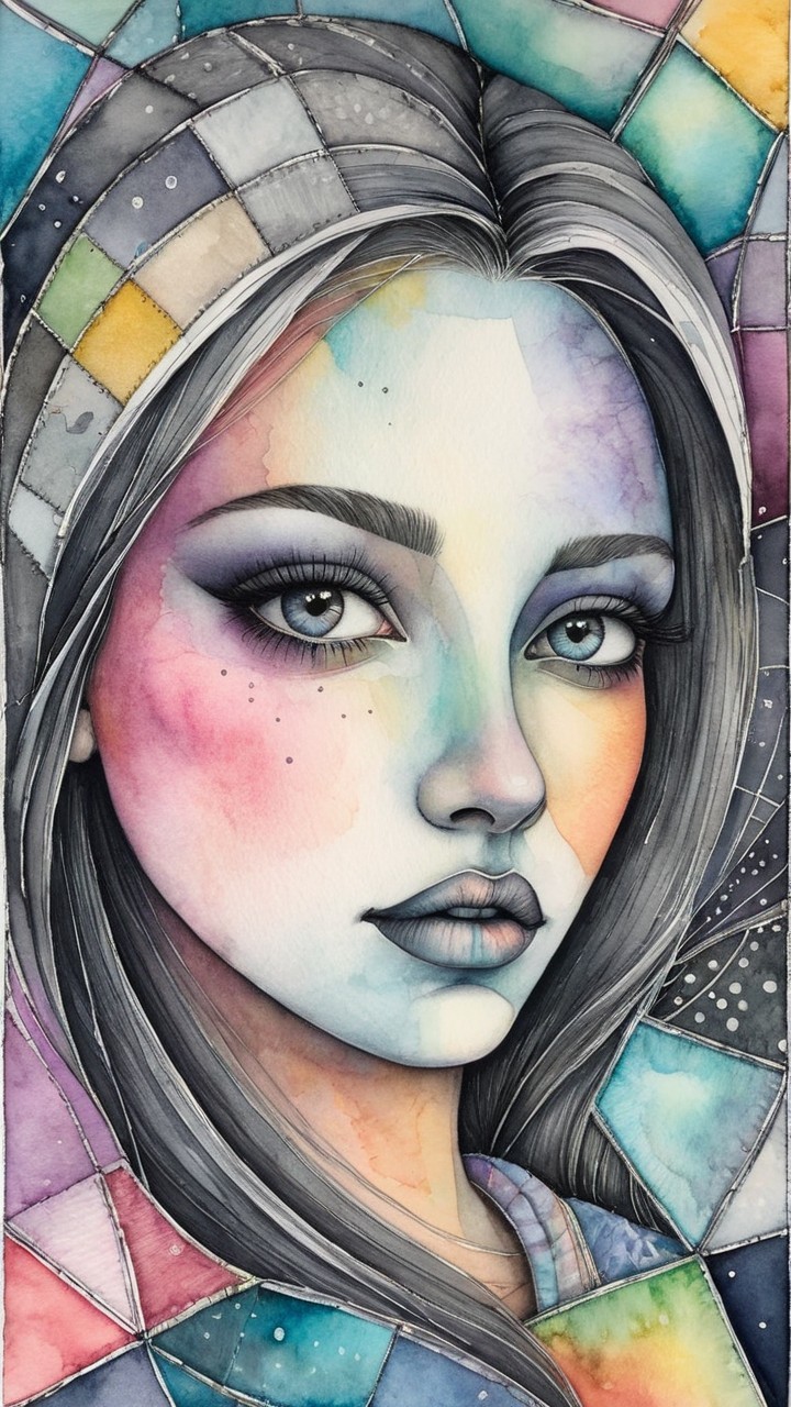 Portrait of a Young Woman in Soft Watercolors