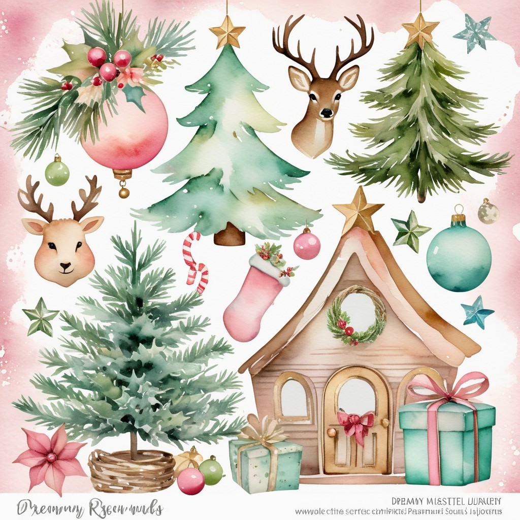 Watercolor Christmas Illustration Collection with Ornaments