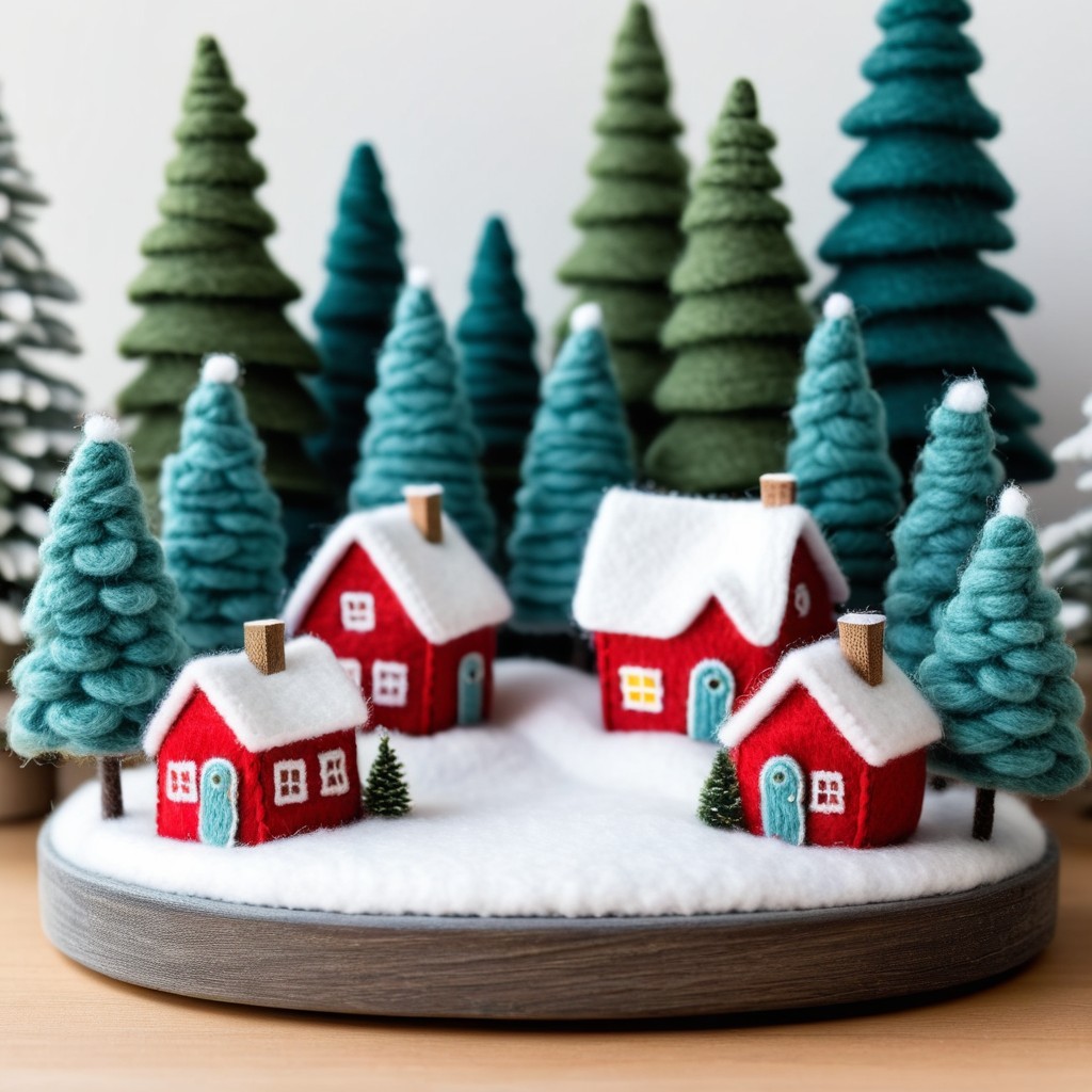 Miniature Red Houses in a Snowy Winter Scene