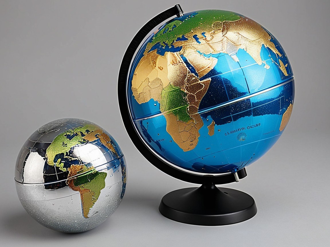Elegant Metallic Globe Desk Ornaments in Close-Up Shot
