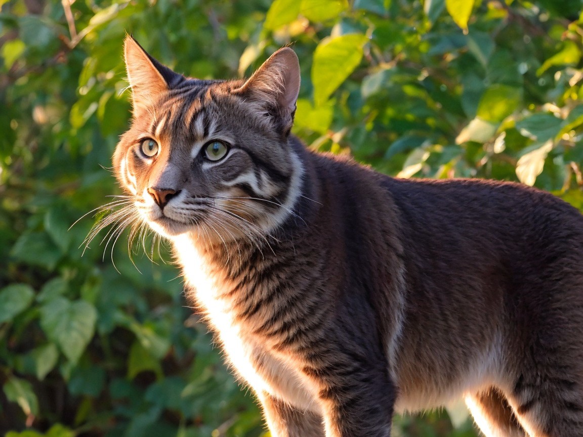 Bobcat with green eyes in golden hour lighting