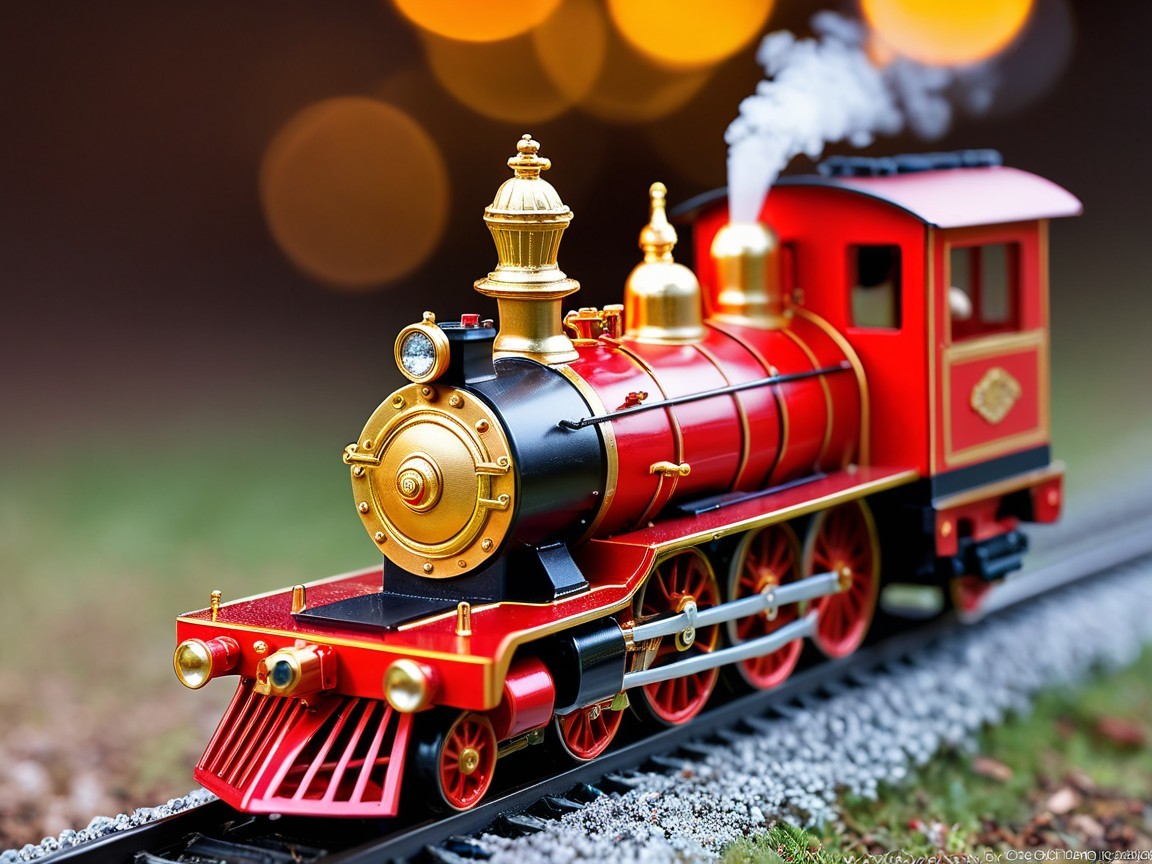 Red and Black Toy Steam Train Model with Gold Detailing