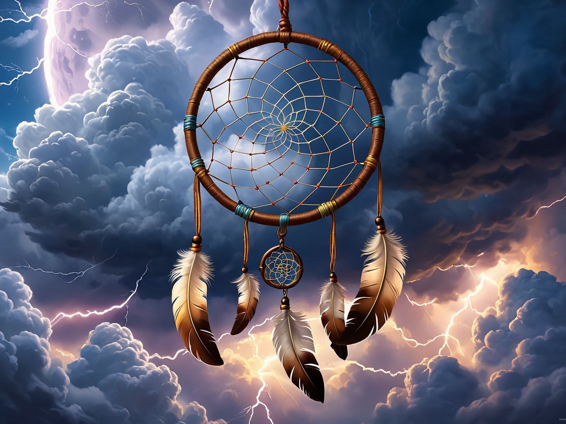 Dreamcatcher Against Dramatic Sky with Lightning