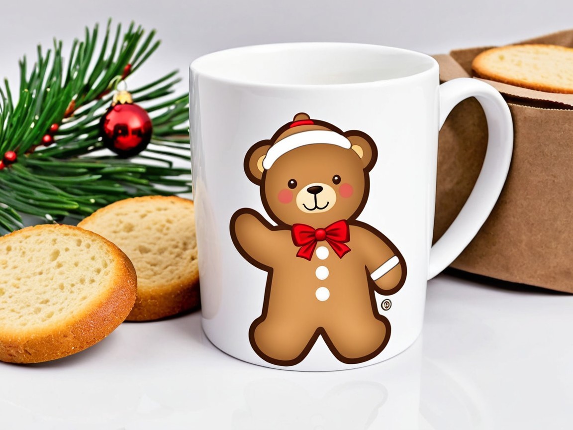 Gingerbread Bear Coffee Mug with Holiday Decorations