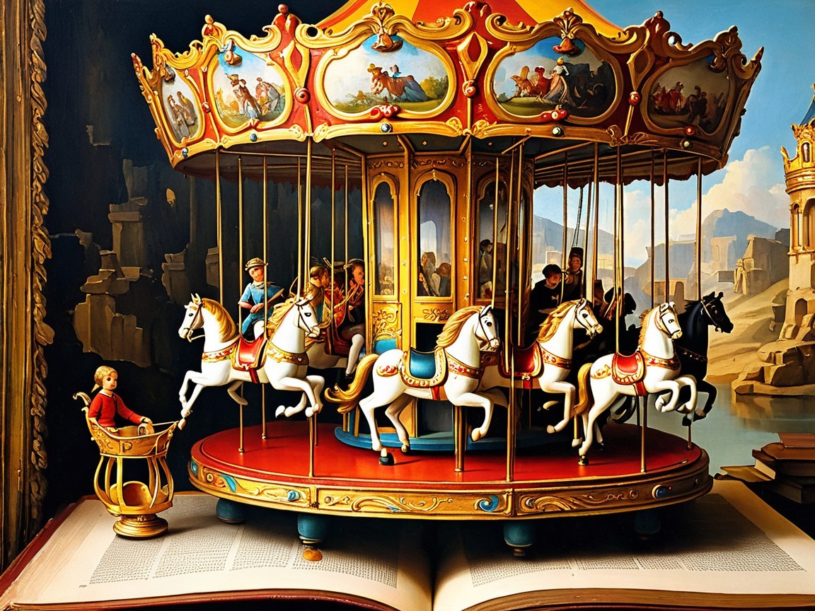 Digital Painting of Carousel on Open Book