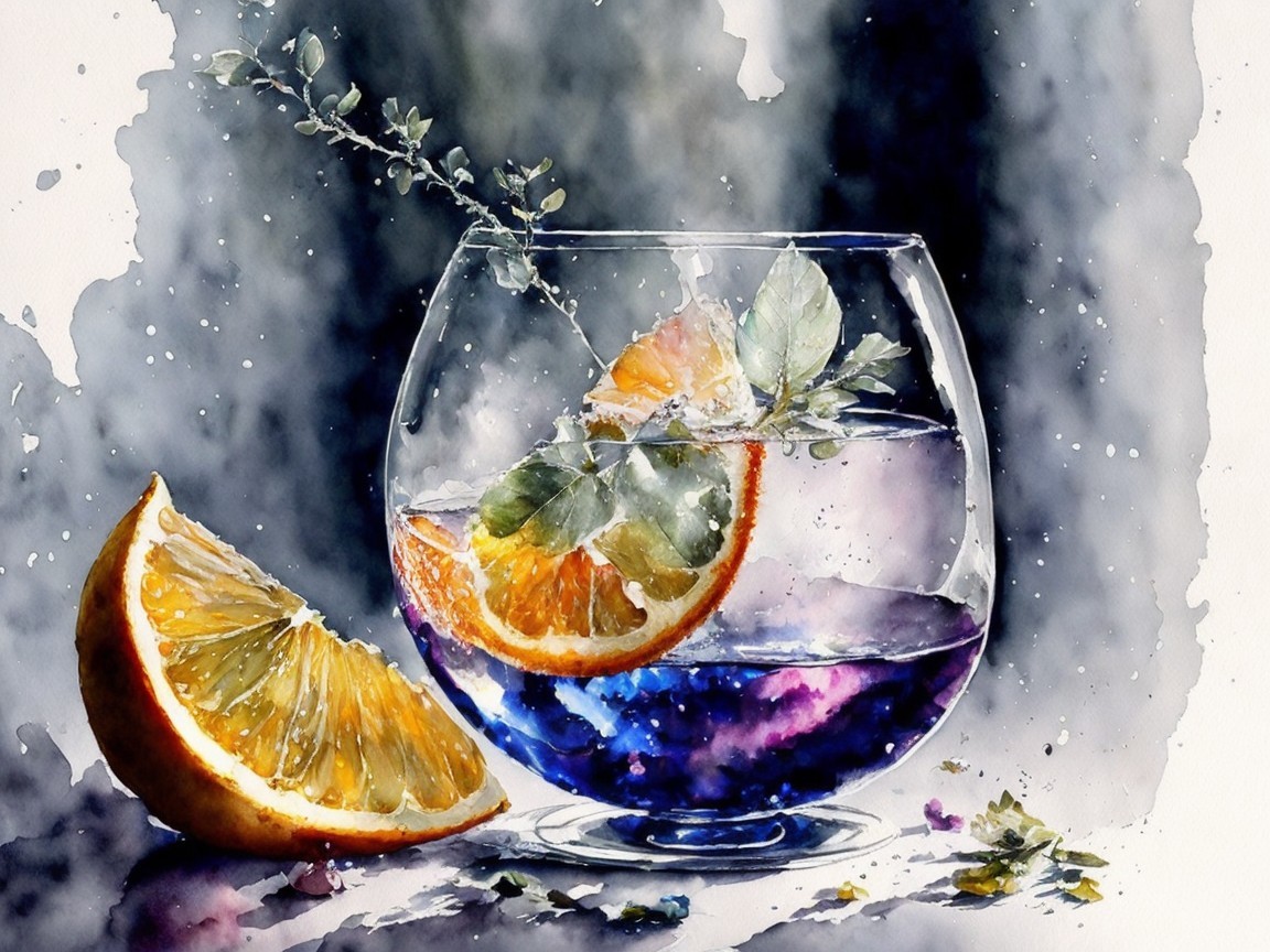 Watercolor Painting of Glass with Galaxy Drink