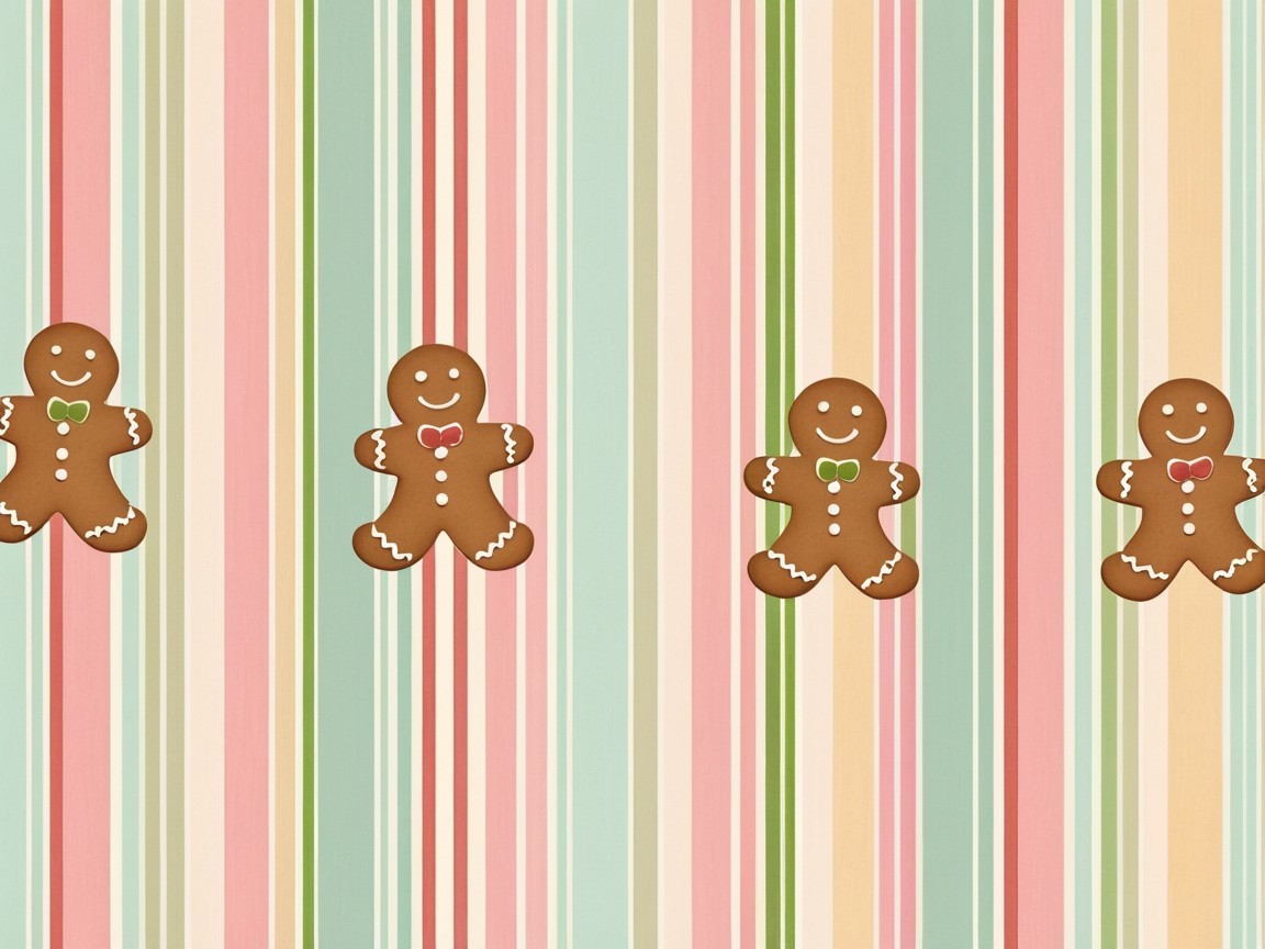 Gingerbread Man Cookies with Frosting on Striped Background