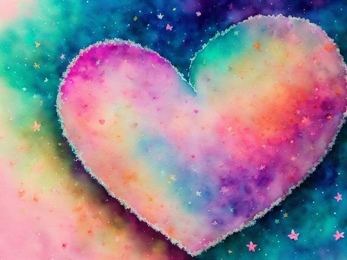 Abstract Watercolor Heart with Vibrant Gradient Colors