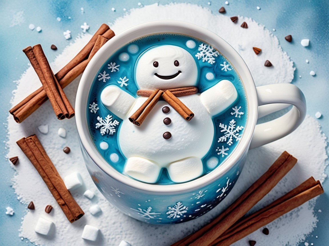 Marshmallow Snowman in Blue Hot Cocoa Mug