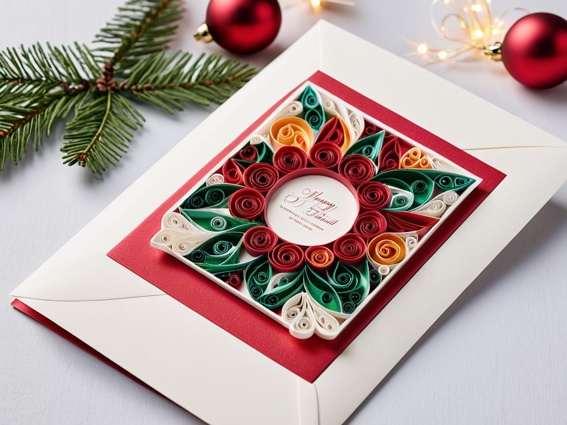 Intricate Quilling Art on a Christmas Greeting Card