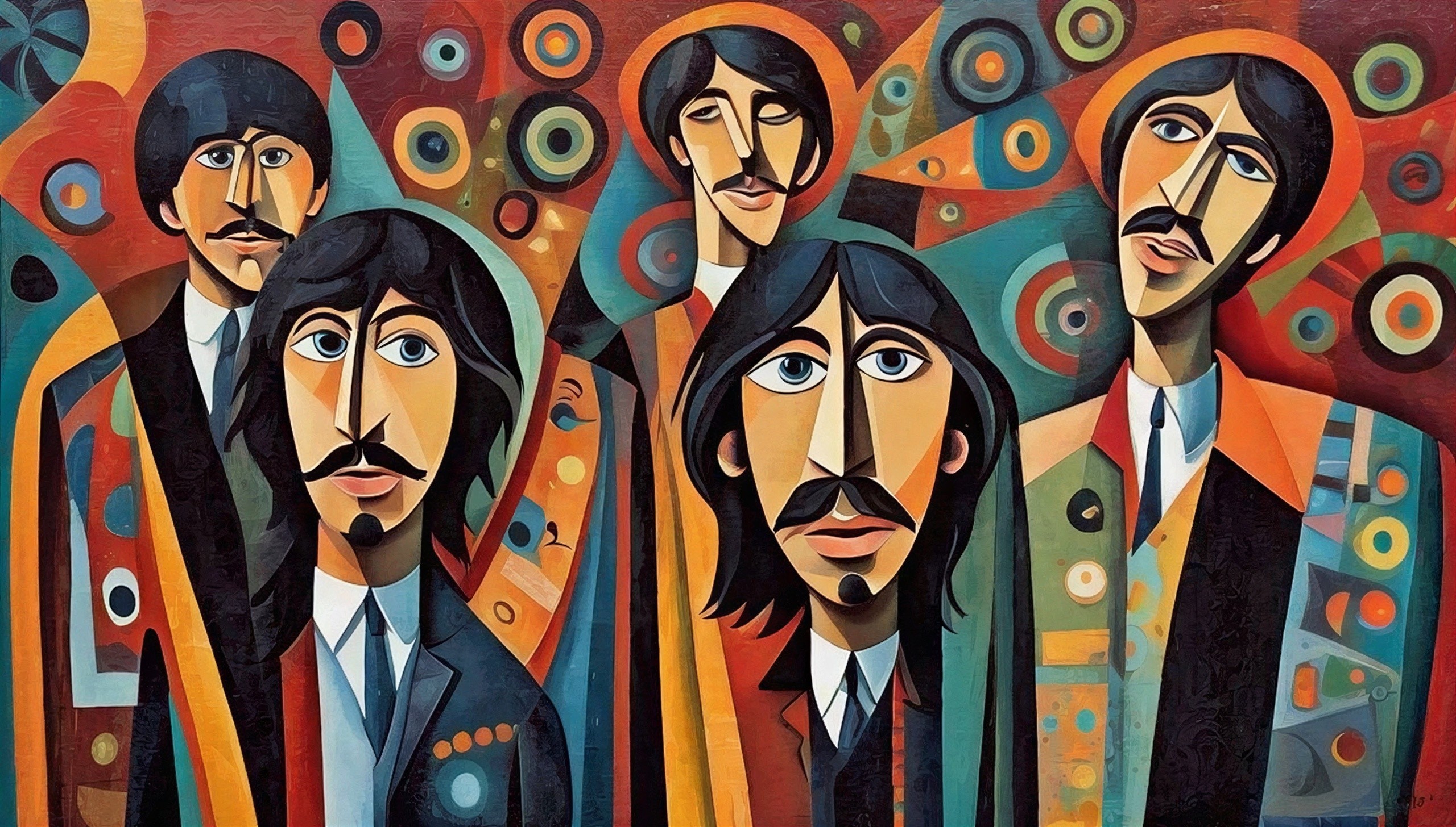 Abstract Cubist Painting of Men in Vintage Suits