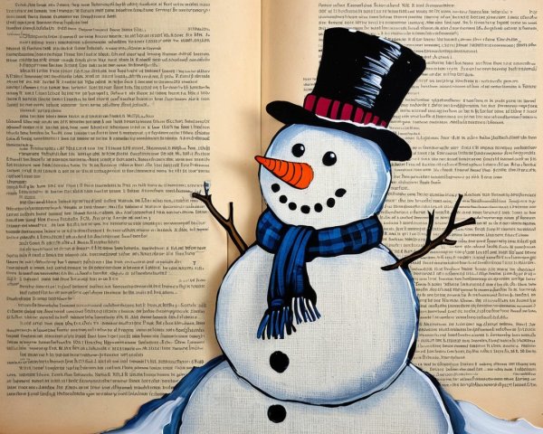 Three-Tiered Snowman Illustration on Book Pages