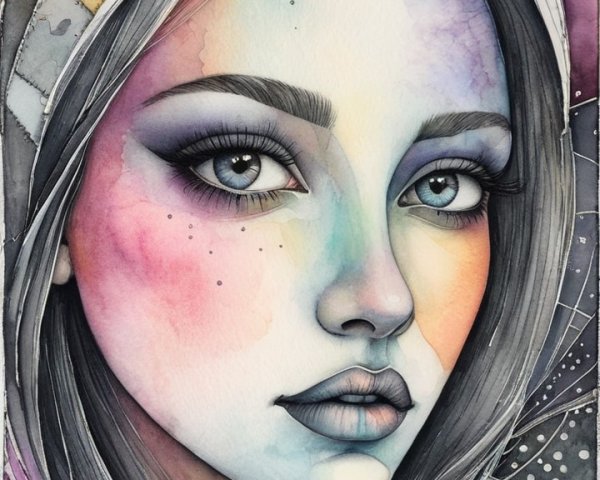 Portrait of a Young Woman in Soft Watercolors