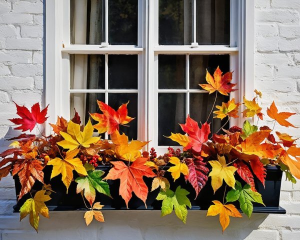 Charming Window Box with Colorful Autumn Leaves