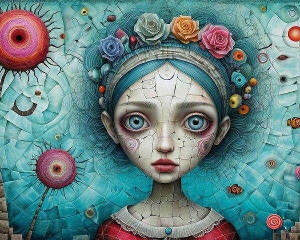 Surreal Portrait of a Girl with Floral Headband