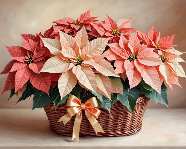 Vibrant Poinsettias in a Woven Basket Arrangement