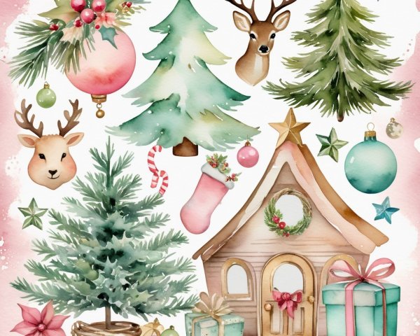 Watercolor Christmas Illustration Collection with Ornaments