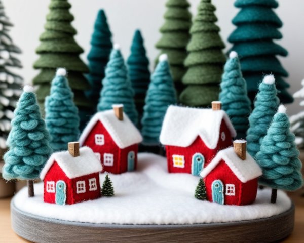 Miniature Red Houses in a Snowy Winter Scene