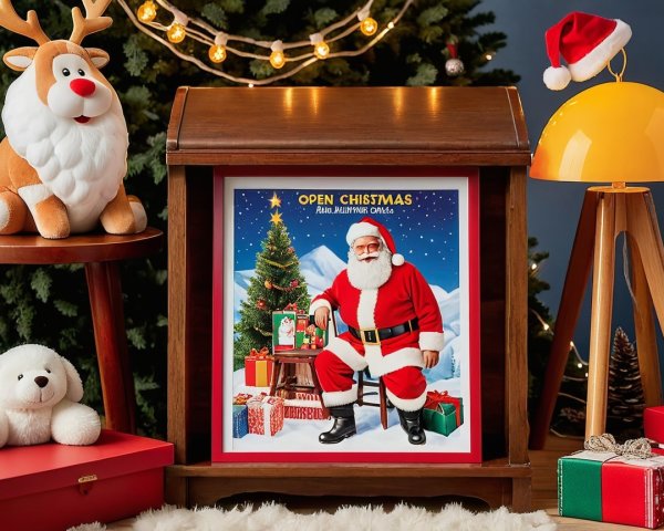 Christmas Scene with Santa Claus and Decorated Tree