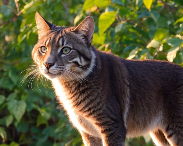 Bobcat with green eyes in golden hour lighting