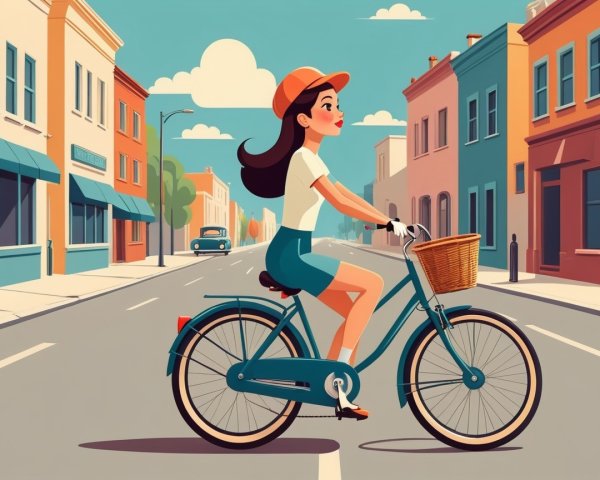 Young Woman Riding Blue Bicycle on Scenic Street
