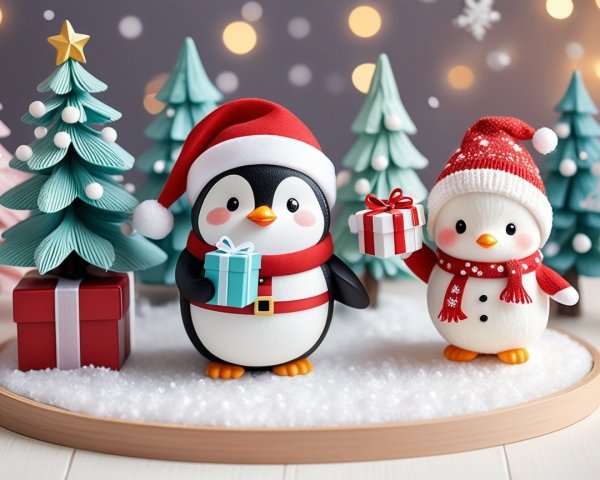 Kawaii Plushie Christmas Penguin and Snowman Characters