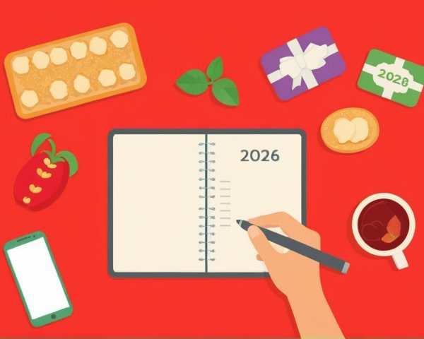 Coral Red Desk Scene with Notebook and Various Items