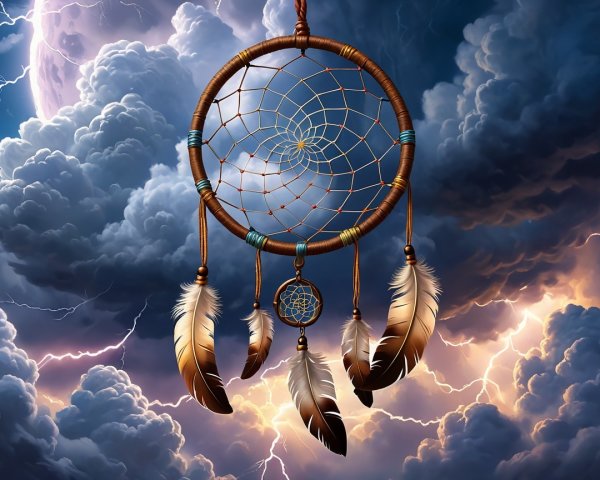 Dreamcatcher Against Dramatic Sky with Lightning