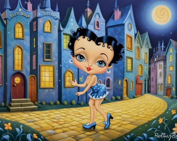 Playful Cartoon Character on Cobblestone Street