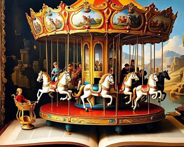 Digital Painting of Carousel on Open Book