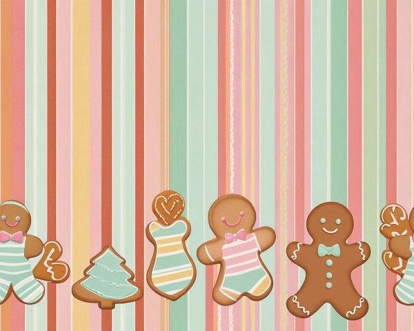 Gingerbread Cookies Arranged on Striped Background