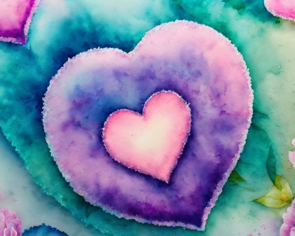 Vibrant Watercolor Heart with Teal and Green Background