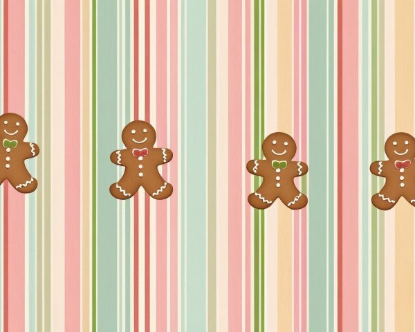 Gingerbread Man Cookies with Frosting on Striped Background