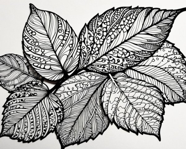 Intricate Black and White Zentangle Leaf Drawing