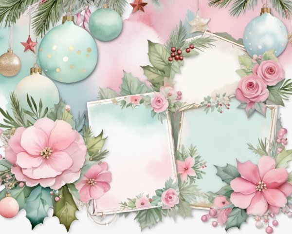 Festive Watercolor Collage with Frames and Floral Elements