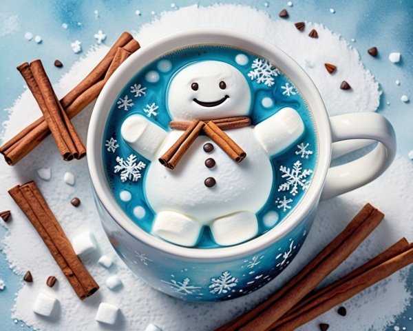 Marshmallow Snowman in Blue Hot Cocoa Mug