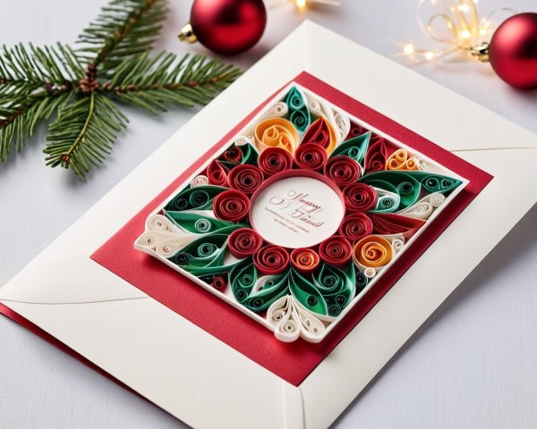 Intricate Quilling Art on a Christmas Greeting Card