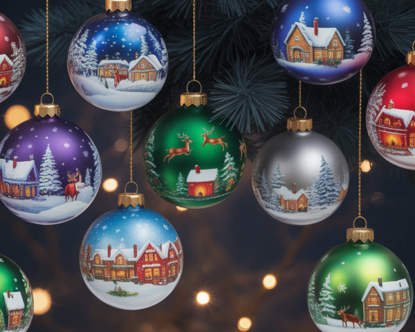Colorful Christmas Ornaments with Winter Scenes