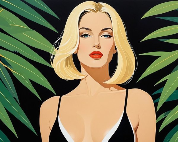 Blonde Woman in Pop Art with Black and White Swimsuit