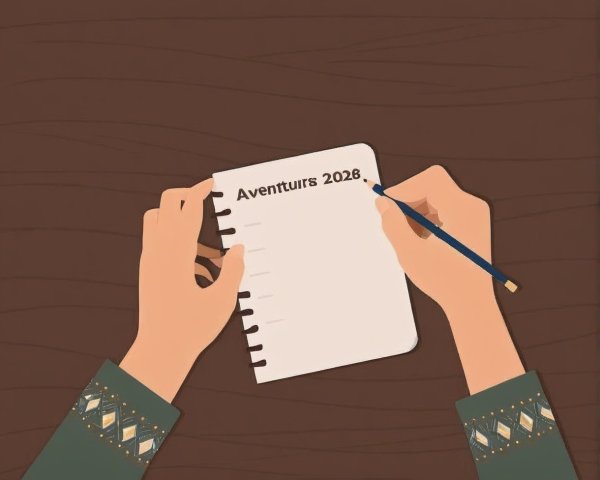 Overhead View of Hands with Notebook and Pencil