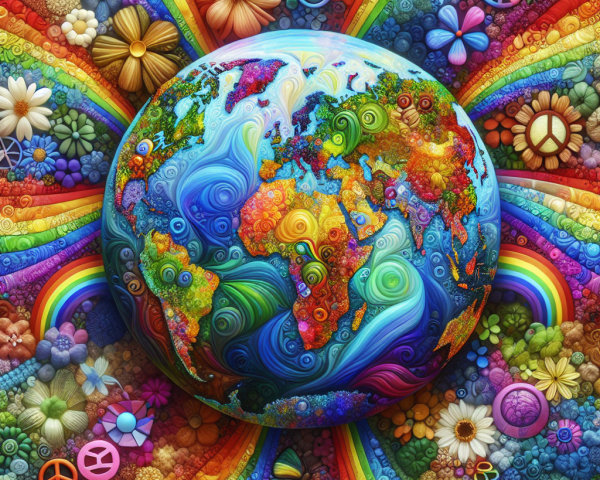 Colorful Whimsical Illustration of the Earth and Nature