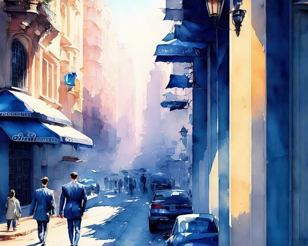 Impressionistic Watercolor of a Narrow City Street