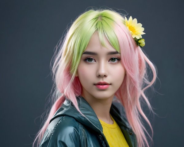 Portrait of a Young Woman with Split Dye Hair