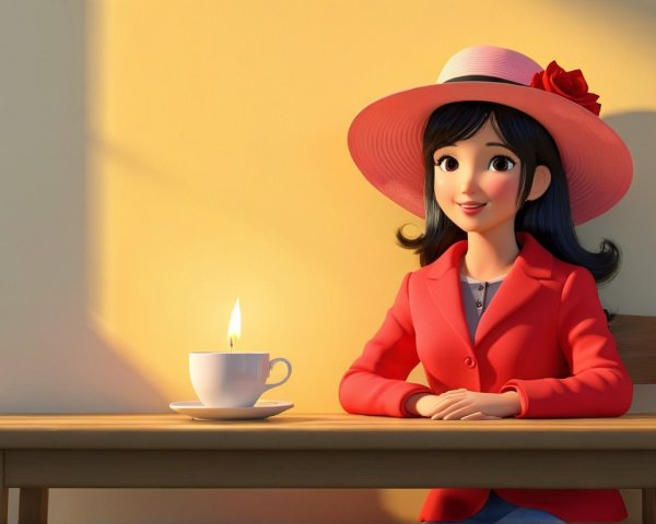 3D Animation of Woman with Roses and Candlelit Table